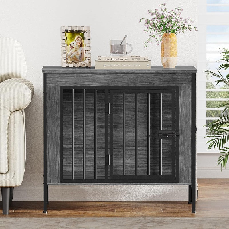 Dog Crate Furniture 28.15" Indoor TV Stand Single/Double Small Dogs Dark Gray5