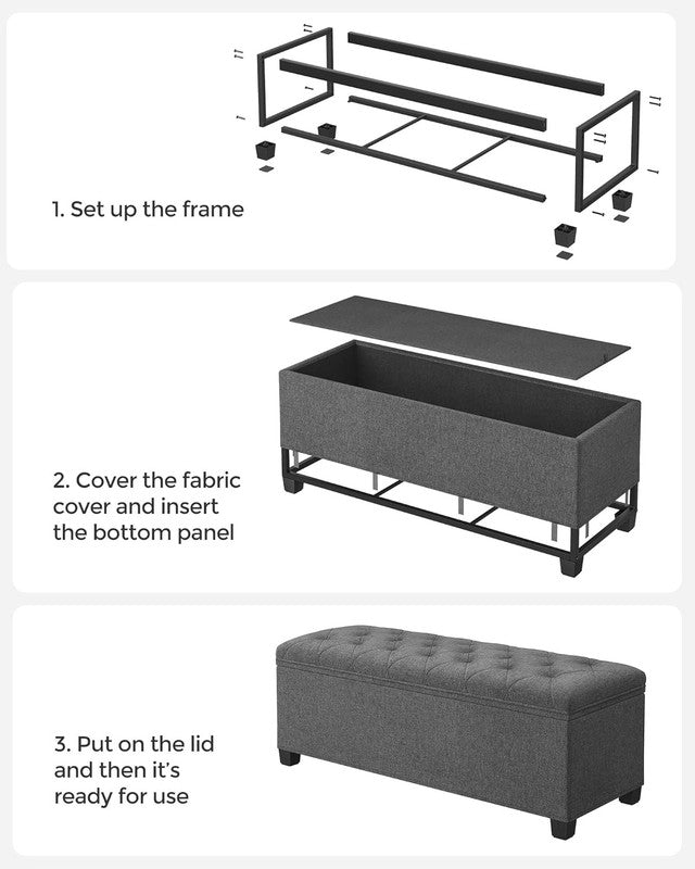 Storage Ottoman Bench Foot Rest Chest 43.3'' Bedroom Living Room Dark Gray6