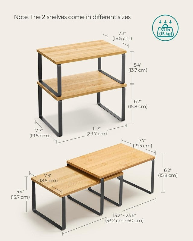 Cabinet Organizer Shelf, Set of 2 Kitchen Shelves, Ink Black and Natural Beige1