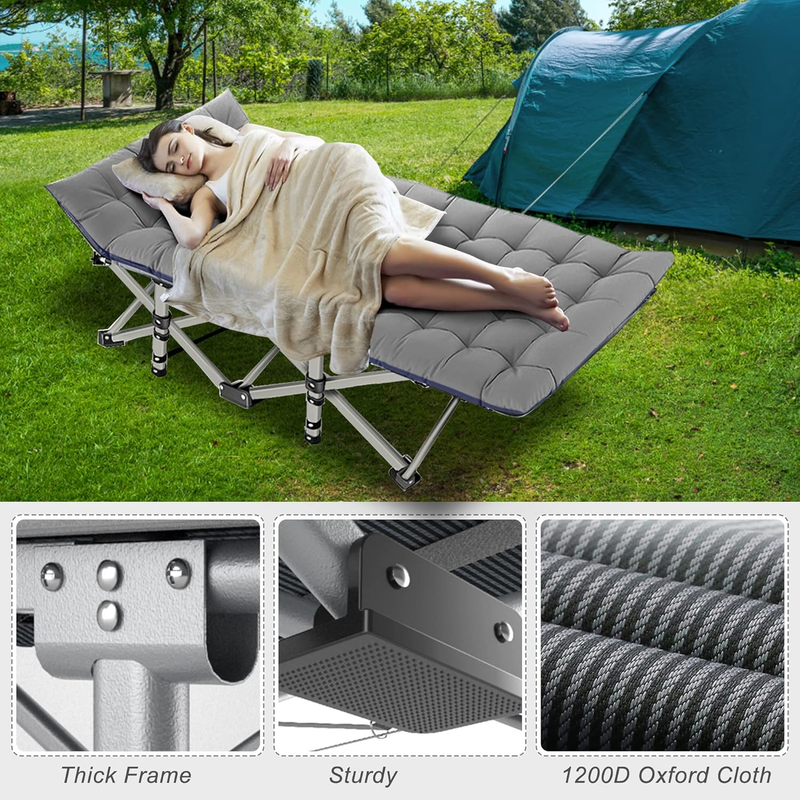 Camping Cot 2PK Heavy Duty 28" Wide Folding Bed 1200D Oxford w/ Mat Carry Bag4