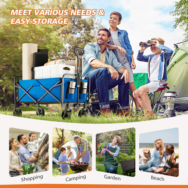 Foldable Cargo Wagon 220LBS, 360° All Terrain Wheels, Blue   One Pack6