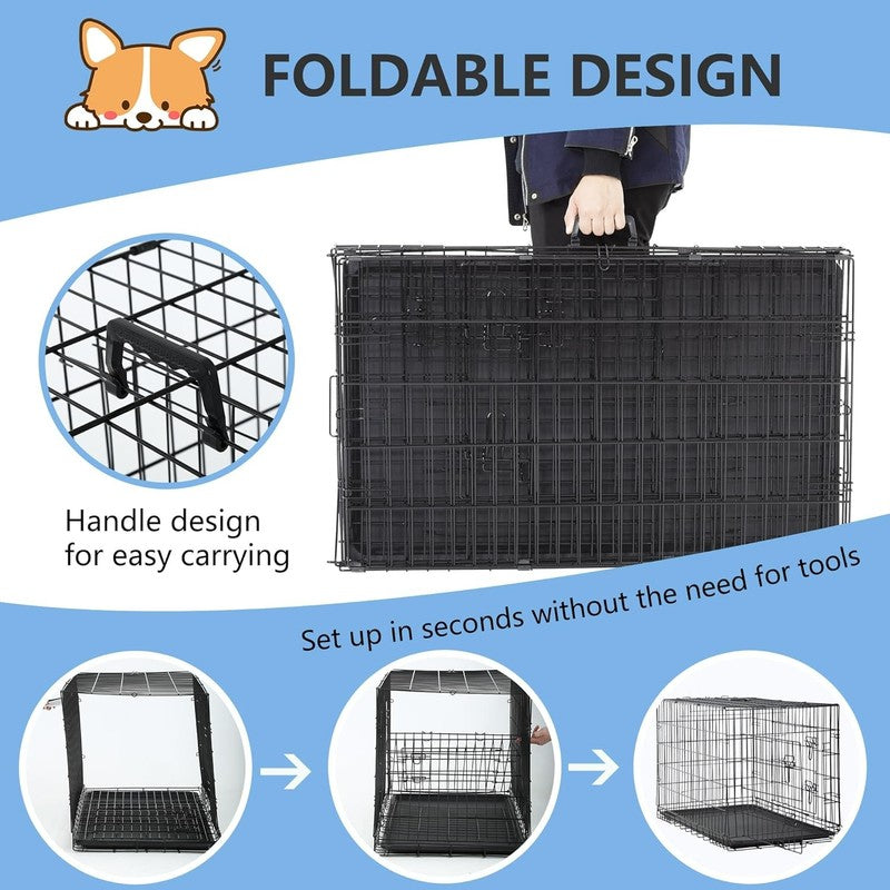 30 Inch Dog Crate Dog Kennel Cage with Double Door Folding Metal Wire Dog Cage w5