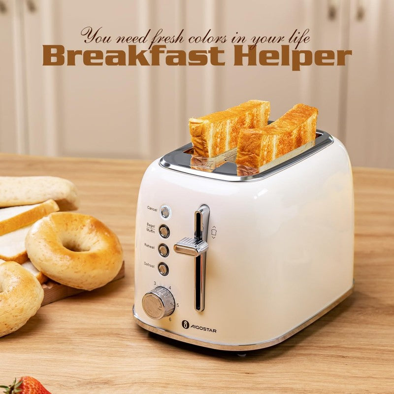 Retro 2-Slice Toaster Cream White Extra-Wide Slot Stainless Steel6
