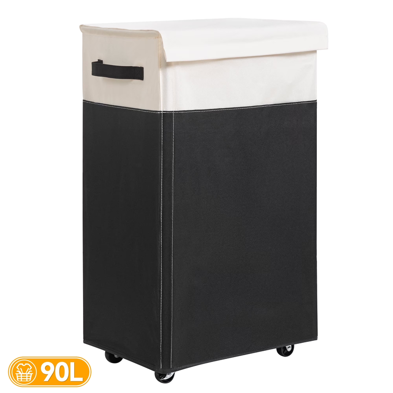 90L Rolling Laundry Hamper w/ Lid & Wheels, Collapsible Basket – Black, 27.6"10