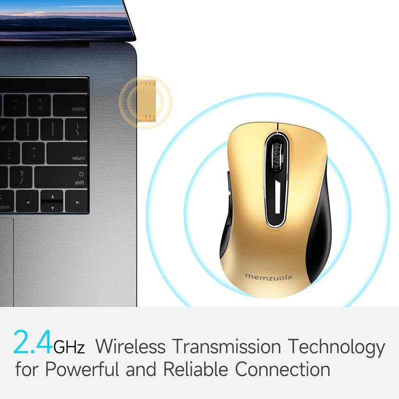2.4G Wireless Mouse 1400 DPI 5 Button USB Receiver for PC Laptop Gold7