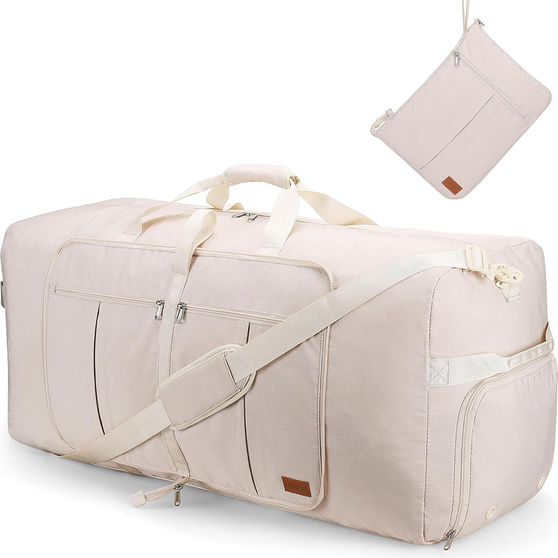 120L Large Travel Duffel Bag Foldable w/ Shoe Compartment Beige10