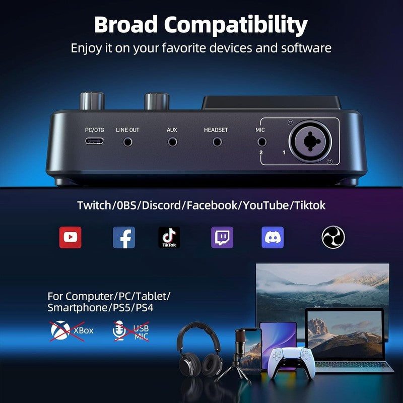 PUPGSIS Gaming Audio Mixer PC Podcast Streaming 48V Phantom Voice Changer6