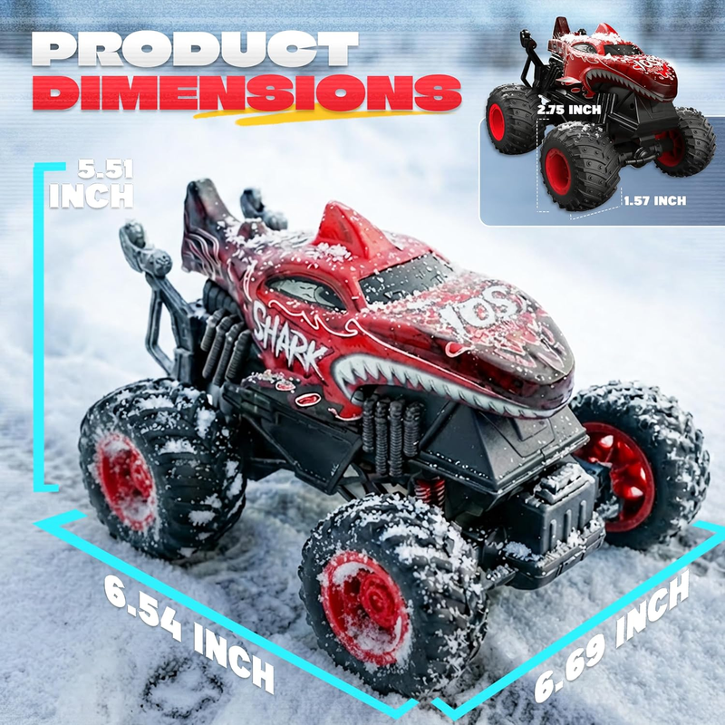 RC Monster Truck Toy Dinosaur Car 1:20 Scale Light Music 3° Spin Drift Red5