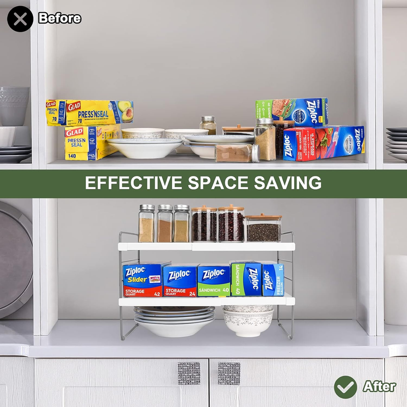 2 Pack Expandable Kitchen Wrap Organizer Rack, Height & Width Adjustable Aluminu2