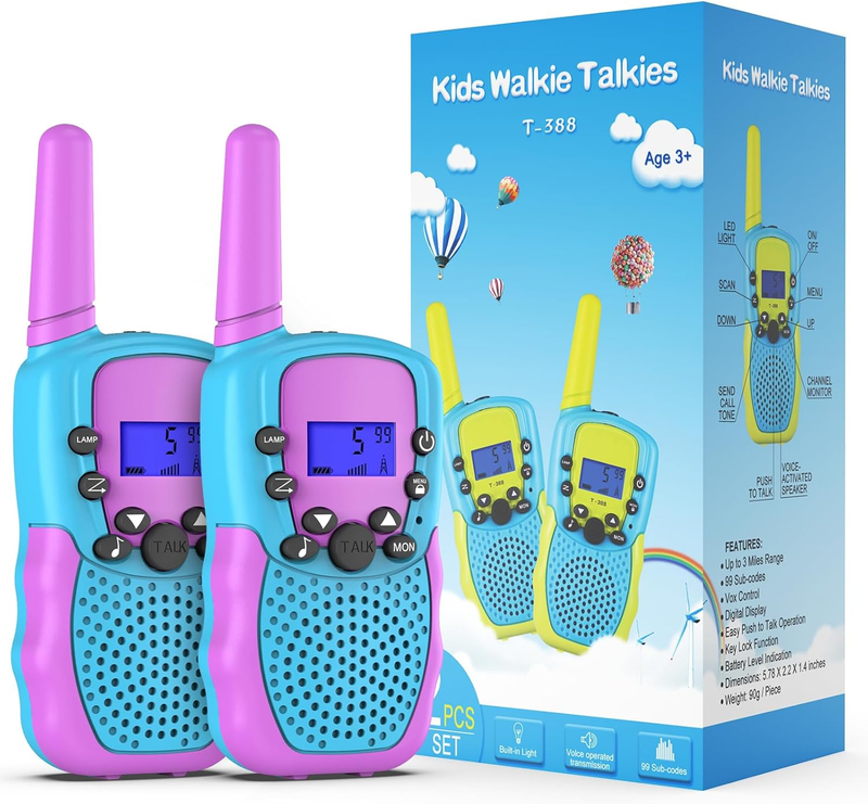 Purple Kids Walkie Talkies 22 Channel 2 Way Radio 3 Mile Range LCD Flashlight6