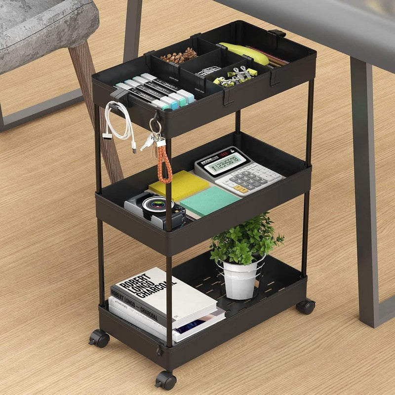 3-Tier Rolling Cart with Wheels, Storage Trolley Organizer with Baskets, Black7