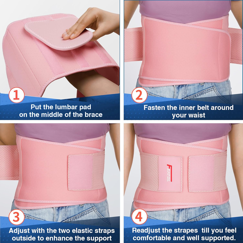 Back Brace Lumbar Support Belt Lower Back Pain Relief Pink L/XL3