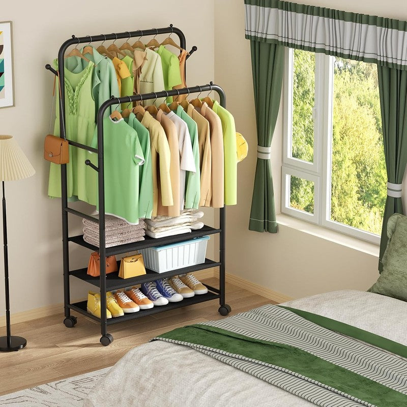 Rolling Clothes Rack 3-Tier Portable Garment Organizer with Wheels, Black6