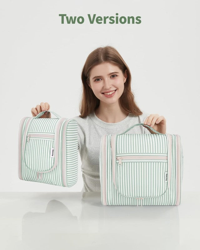 Small Striped Hanging Travel Toiletry Bag Makeup Organizer Mint Green Stripe7