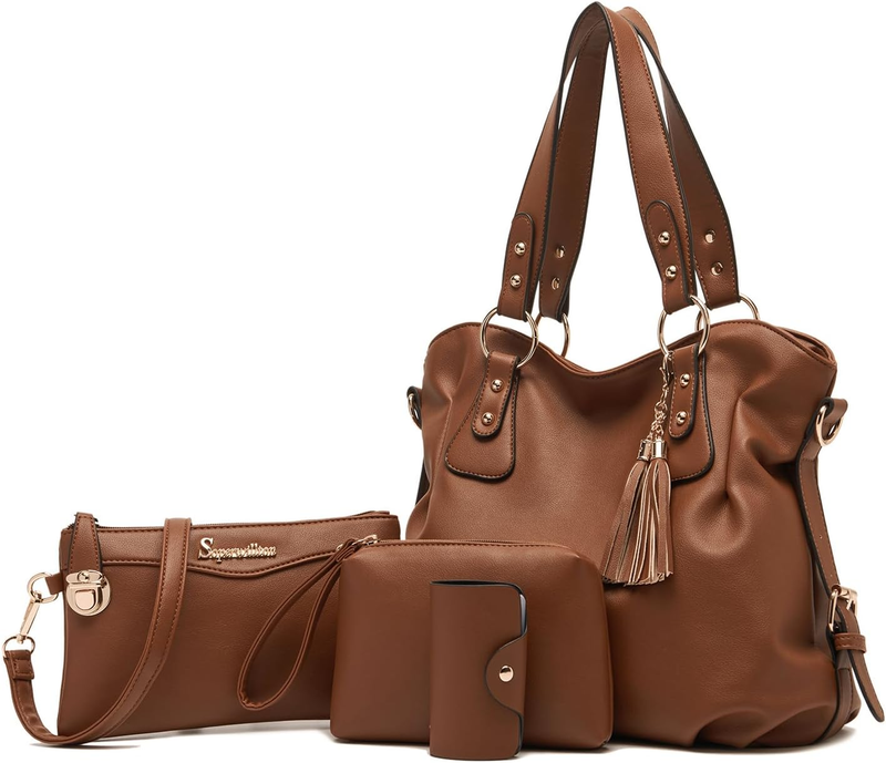 4Pc Women’s Handbag Set Shoulder Top Handle Satchel Hobo Tote Purse7