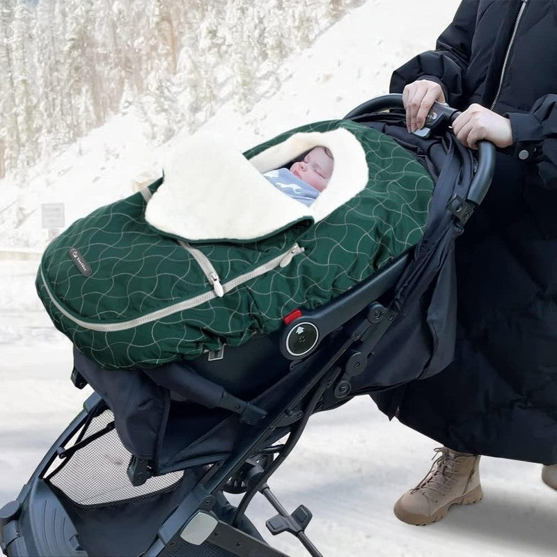Winter Baby Car Seat Cover, Plush Fleece Canopy for Infants, Dark Green1