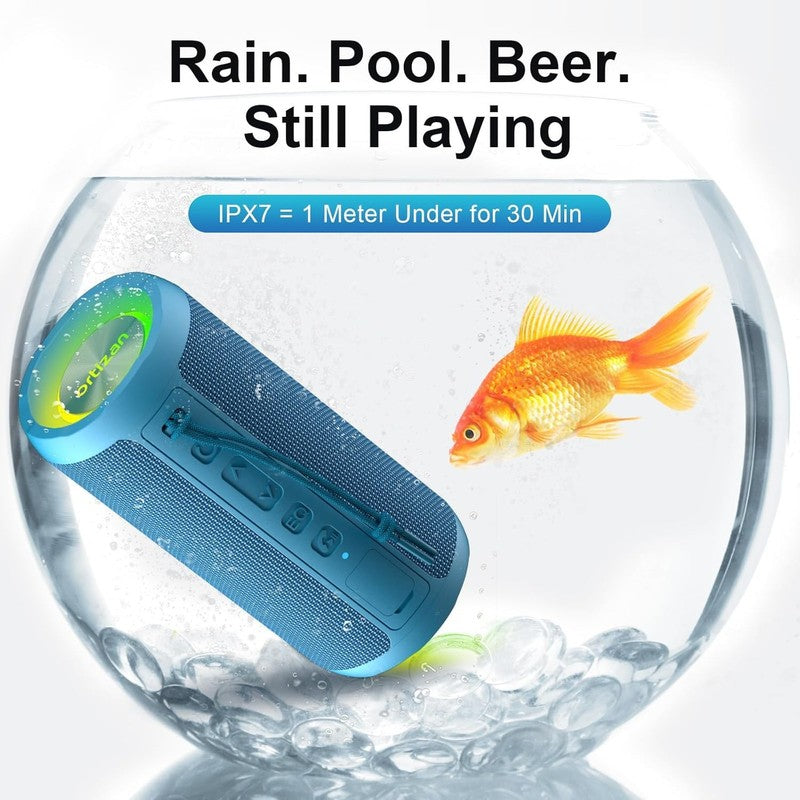 24W Bluetooth Speaker, IPX7 Waterproof, 30H Playtime, 360° Light, Stereo, Blue2