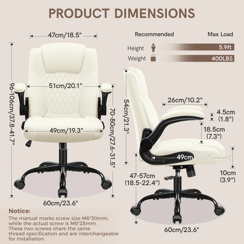 Ergonomic Leather Computer Office Chair 400LB Capacity Off White1