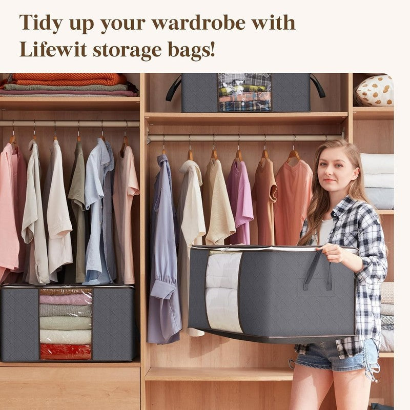6 Pack Clothes Storage Bins with Lids, Foldable Closet Organizer, Gray8