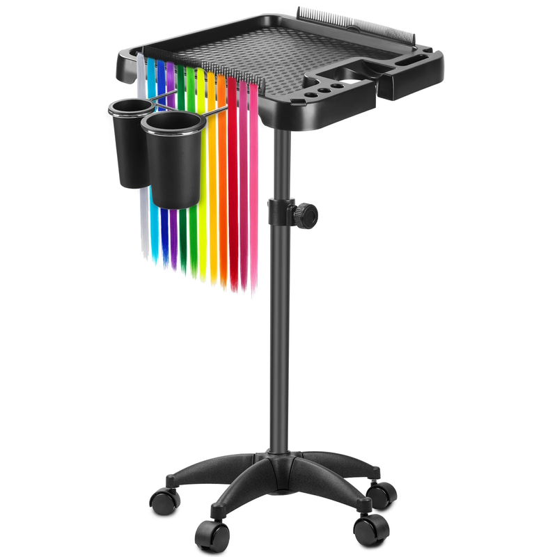 Salon Rolling Tray on Wheels, Hairstylist Tray with Storage Platform and Hair Se9