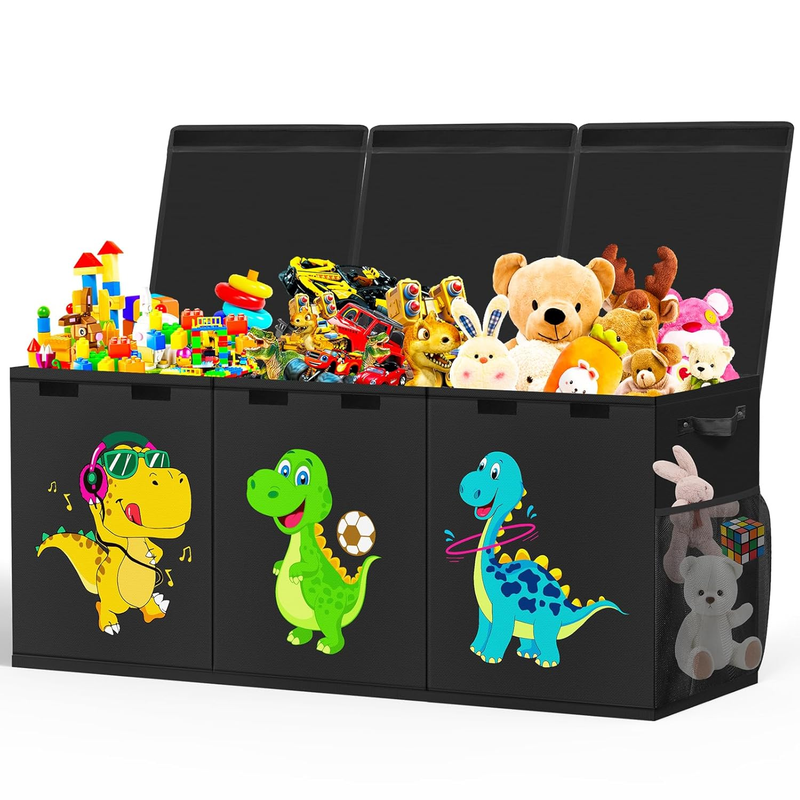 Extra Large Toy Box Collapsible Kids Storage Dinosaur Bin Chest Black0