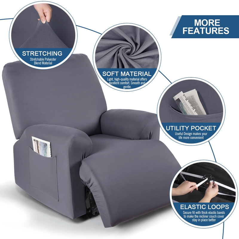 3-Piece Light Gray Recliner Chair Slipcover Stretch Couch Sofa Cover2