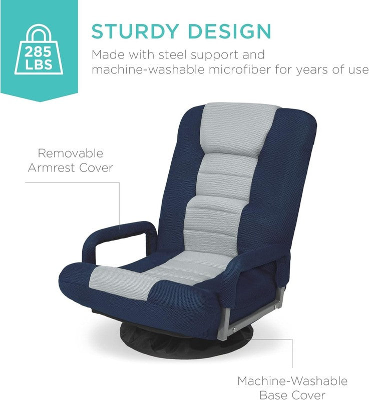 Gaming Floor Rocker Chair 360° Swivel, Lumbar Support, Blue/Gray6