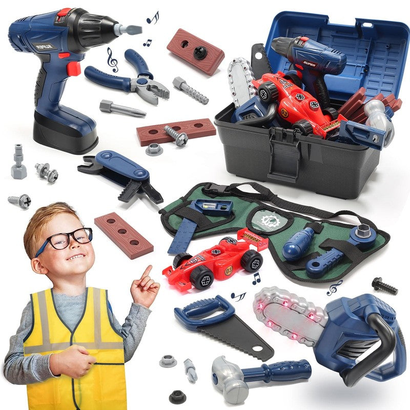 47Pc Kids Pretend Play Tool Set with Toy Drill Chainsaw Tool Box for Boys1