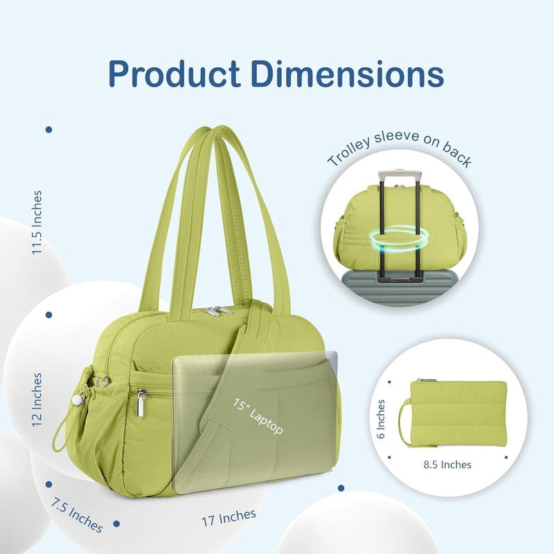 Travel Duffel Bag Women Puffer Gym Weekender Wet Pocket Carry On Light Green4