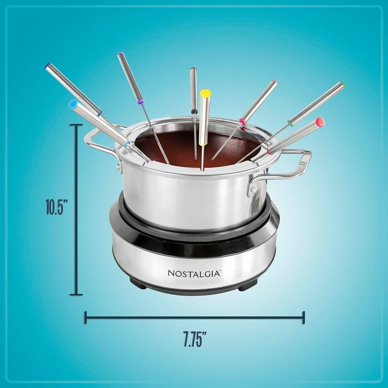 Electric Fondue Pot, 8-Cup, 8 Forks, Temp Control, Stainless Steel8
