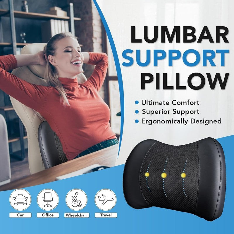 Memory Foam Lumbar Support Pillow for Car & Office Back Pain Relief   Black1