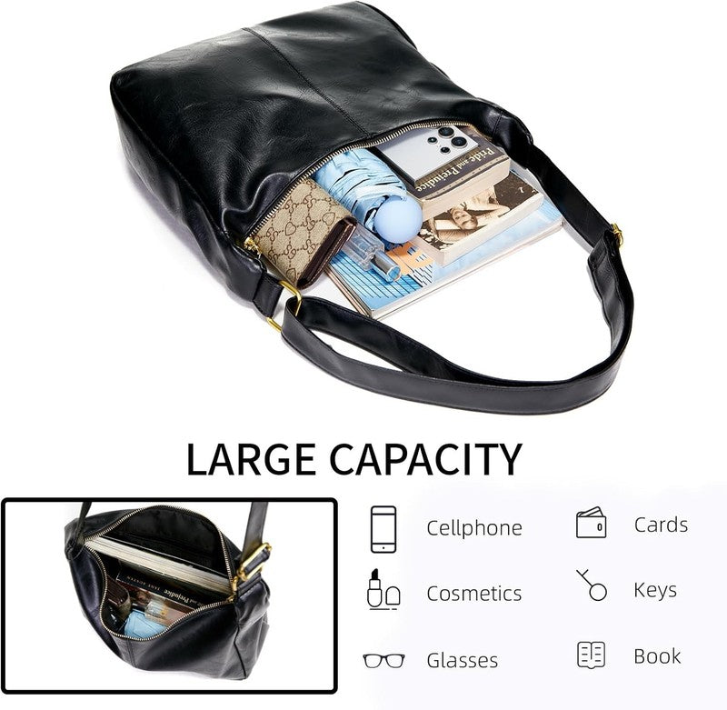 Hobo Bags for Women Vegan Leather Soft Foldable Shoulder Slouchy Tote Purse3