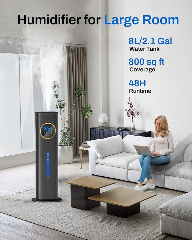 8L Cool Mist Humidifier Large Room Top Fill Night Light Essential Oil Black1