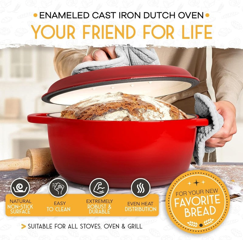 6 QT Enameled Cast Iron Dutch Oven for Bread Baking with Lid   Incl. Sourdough B5
