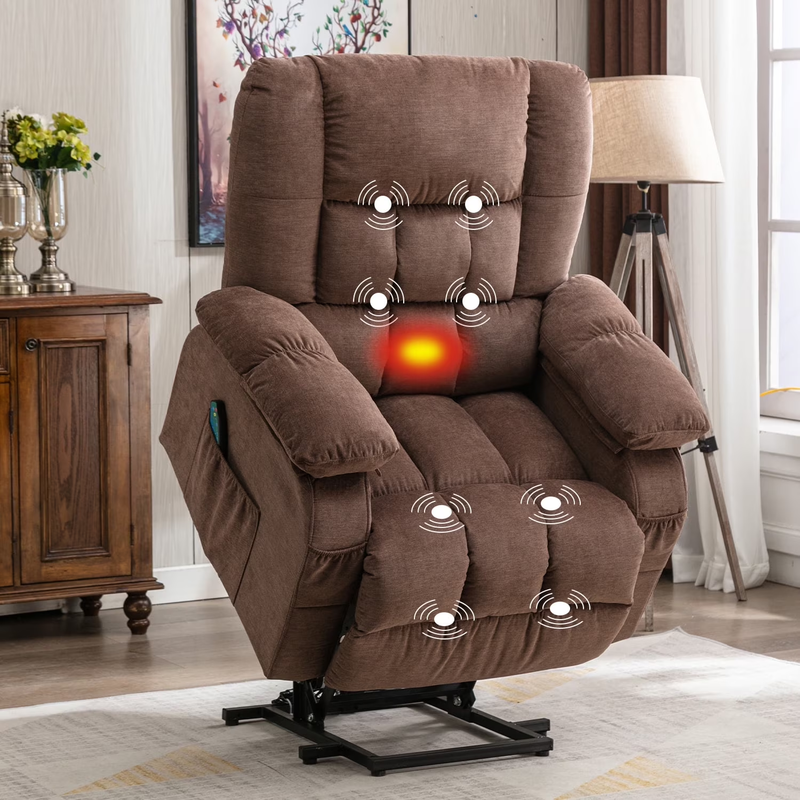 Power Lift Recliner Chair Heat Massage USB Port Infinite Position Brown9