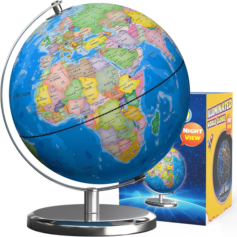 9in Illuminated World Globe w/ Stand LED Constellation Night Light Base8