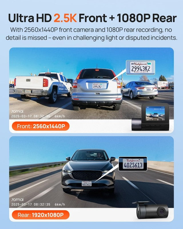 2.5K+1080P Dual Dash Cam Front/Rear A410 WiFi GPS Night Vision 64GB Included1