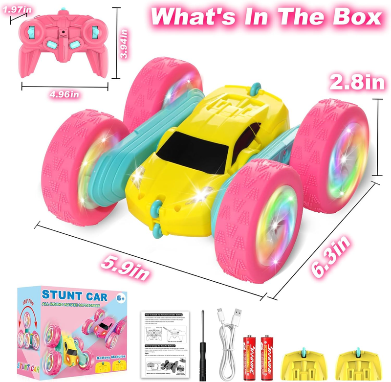 Remote Control Car for Girls 4WD Stunt Car 360 Flips RGB Lights 6+7