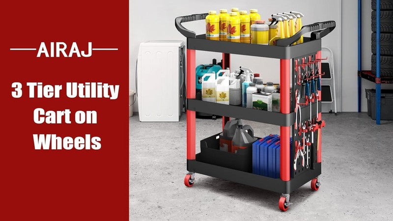 3 Tier Rolling Utility Tool Cart w/ Wheels Pegboard 440LB Garage Workshop6