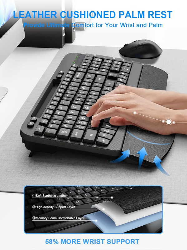 Wireless Keyboard and Mouse Combo, Wave Keys Computer Ergonomic Keyboard with Cu1