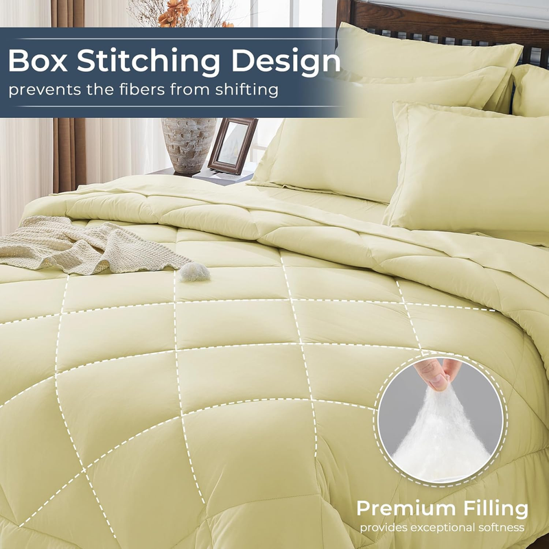 Cream Yellow Queen Comforter Set 7 Piece Bed in a Bag Ultra Soft Comforter Sheet3