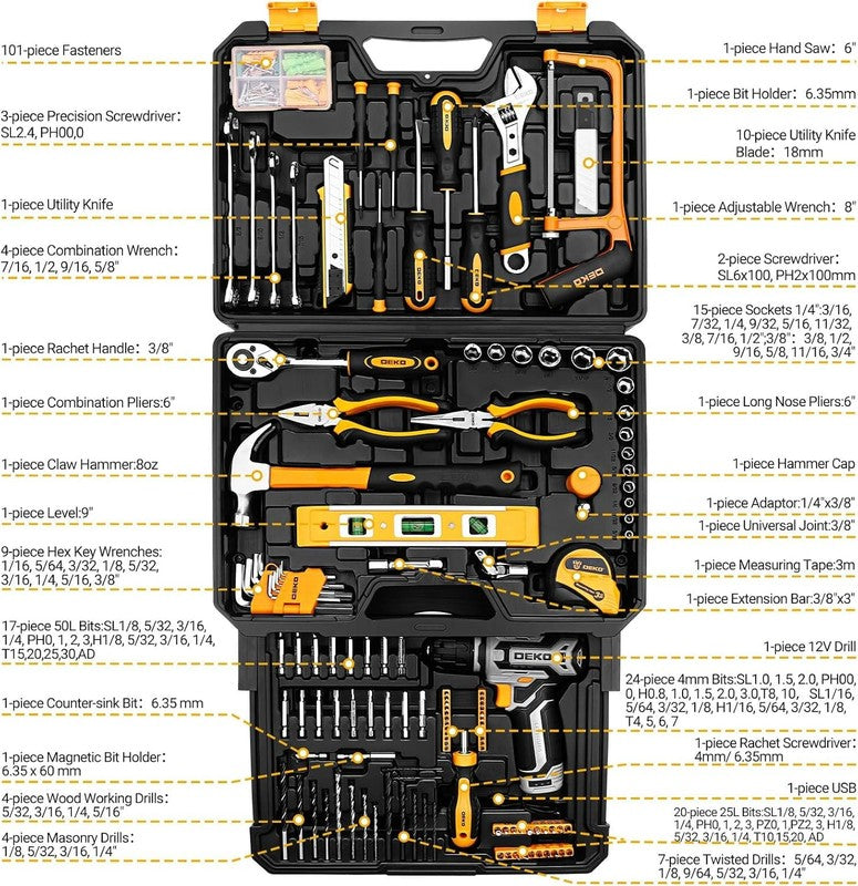12V Cordless Drill Tool Kit Box Home Repair Combo Set w Organizer Case1