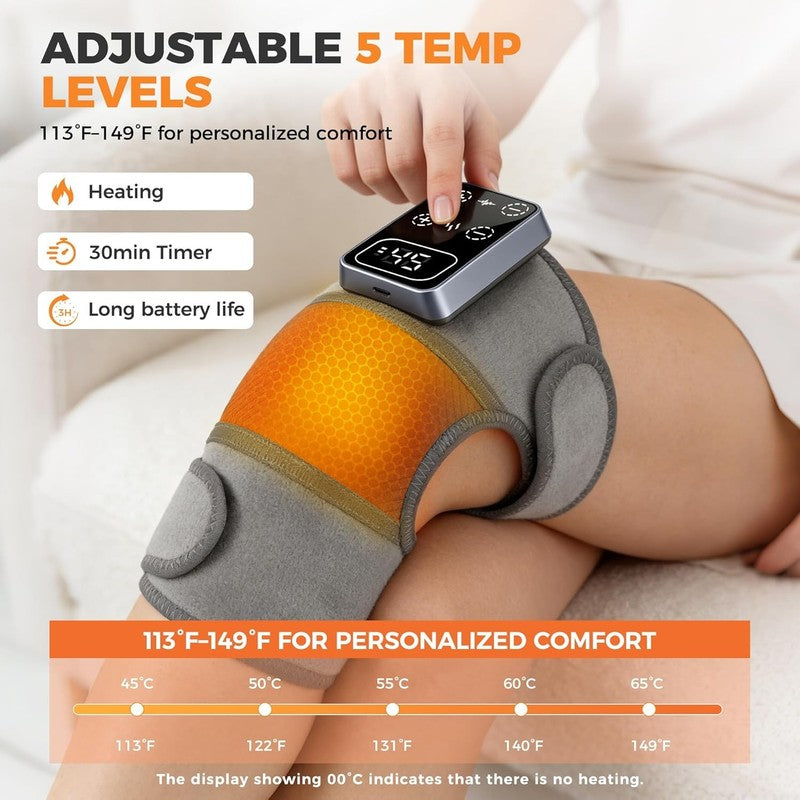 Cordless Knee Massager w/ Heat Electric Brace 5 Levels 3 Modes Pain Relief1