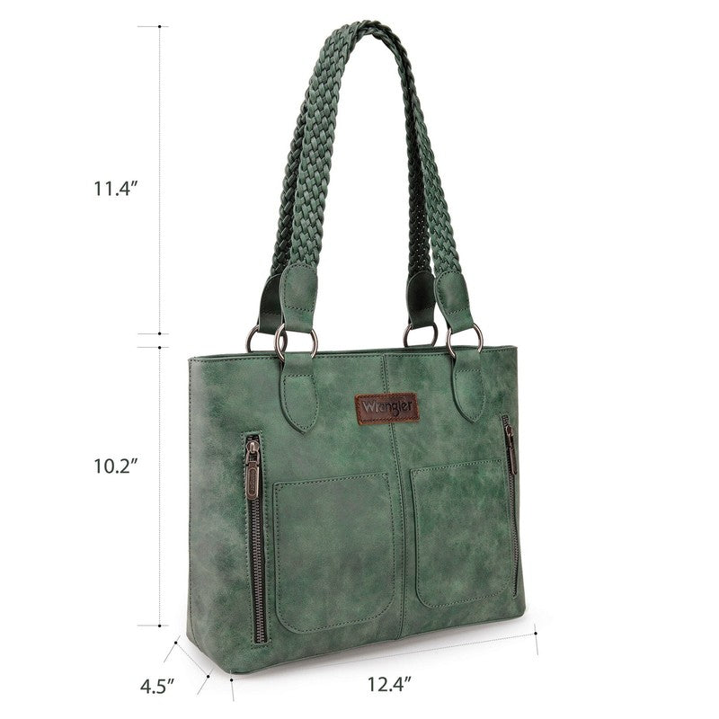 Wrangler Distressed Tote Bag Women Western Purse Multi Pocket Shoulder Bag Olive2