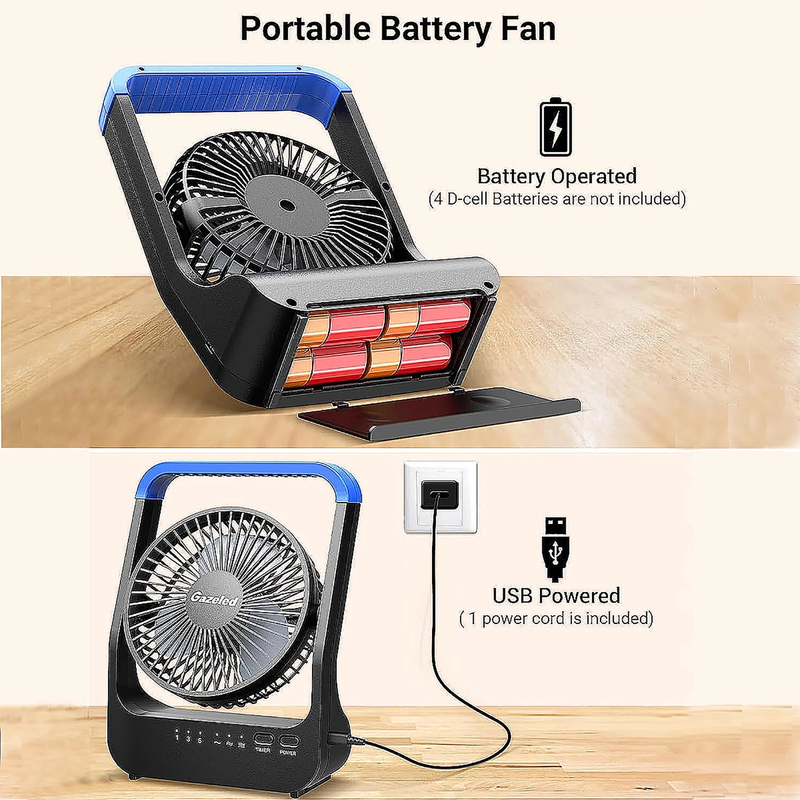 Battery Operated Camping Fan D Cell Portable Desk Fan 3 Speed Timer Blue3