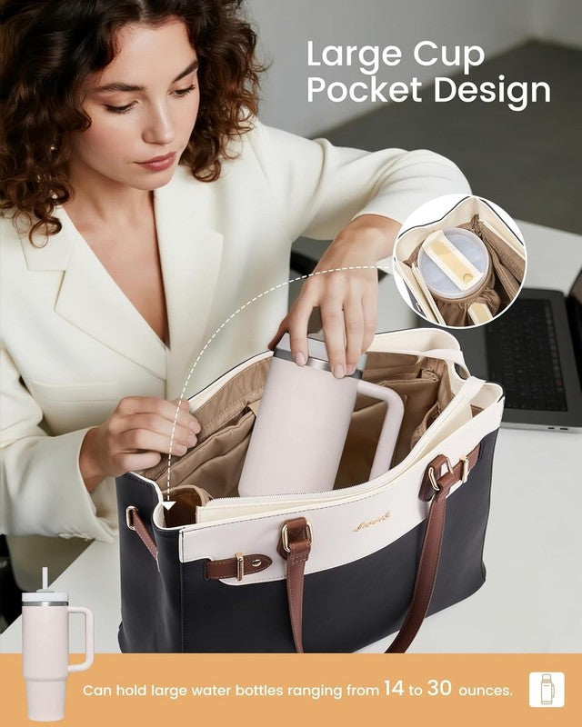 Laptop Tote Bag for Women Work, Teacher Tote Bag with Large Cup Holder, 15.6 Inc2