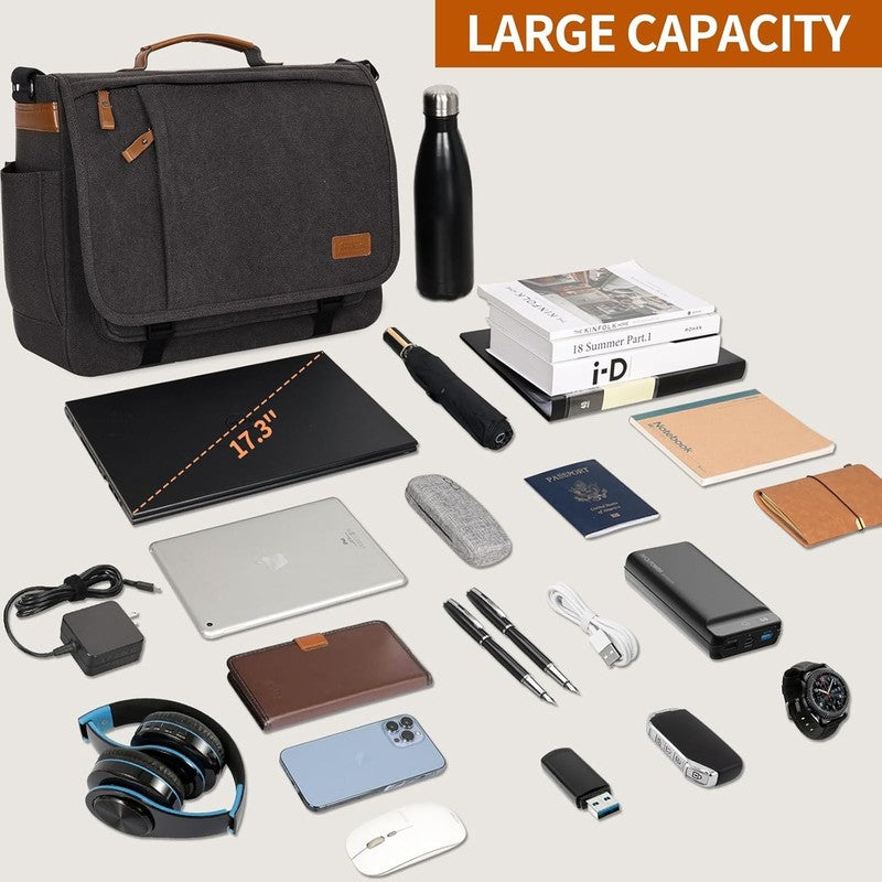 Mens Messenger Bag 17-17.3in Water Resistant Briefcase Teacher Office Dark Grey5