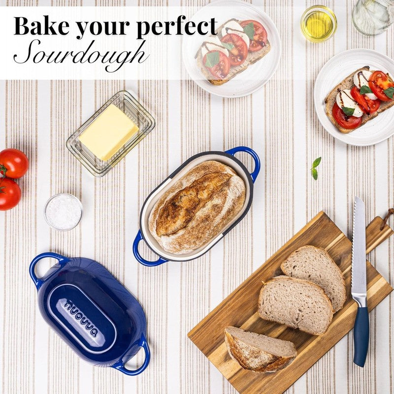 Cast Iron Dutch Oven Bread Loaf Pot 24x16cm Nonstick Dark Blue5