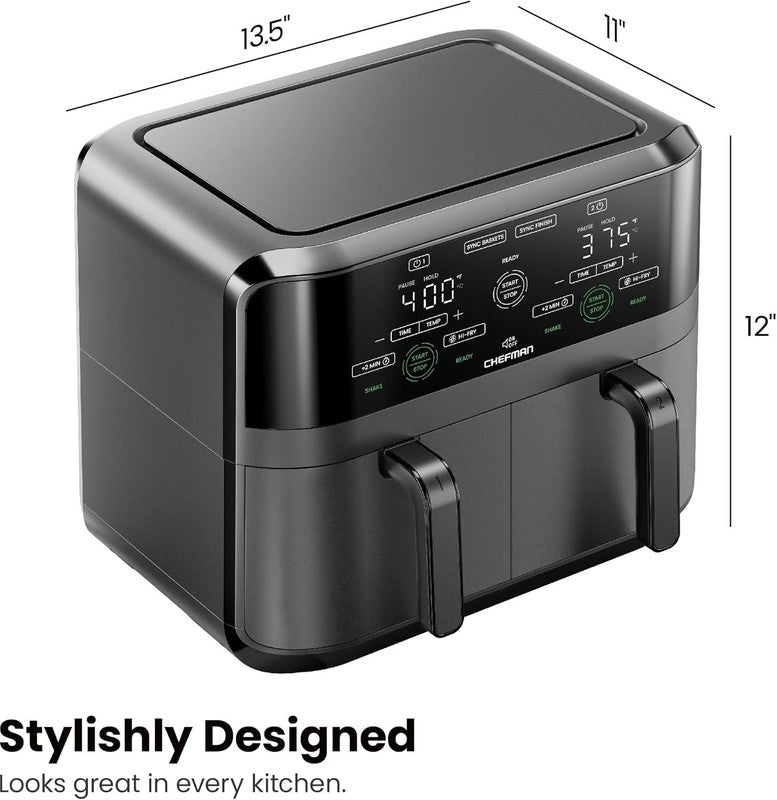6Qt Dual Basket Air Fryer Digital Touch Sync Finish Hi-Fry Auto Shutoff Black8