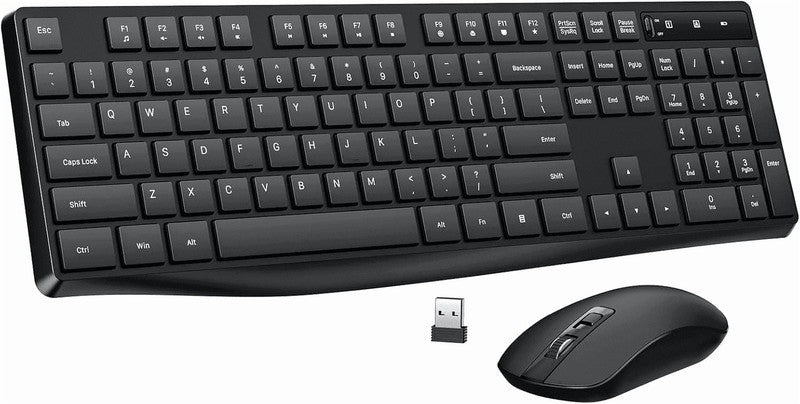Wireless Keyboard and Mouse Combo, 104 Full-Size Adjustable Keyboard with Batter0